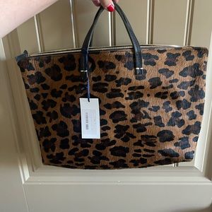clare V calf hair leopard handbag